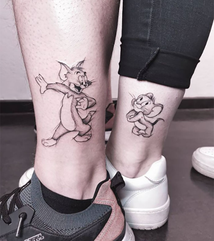 Tom And Jerry ankle tattoos