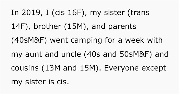 "I Moved Her Airbed Over To My 'Room'": 16 Y.O. Invites Her Trans Sister To Share Space During Family Camping Trip, Gets Called Out By Adults For Doing So