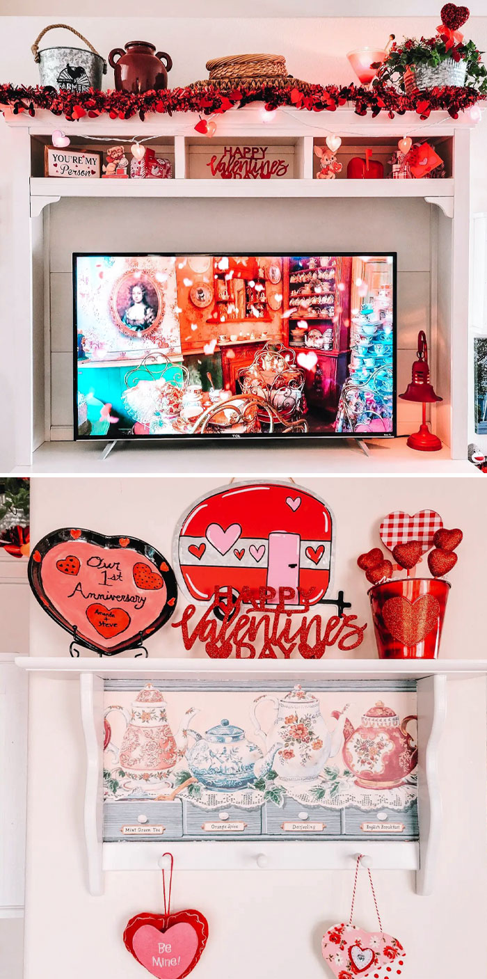 Valentine's Home Decor. I Decorated The TV Hutch And Wall With A Little Love