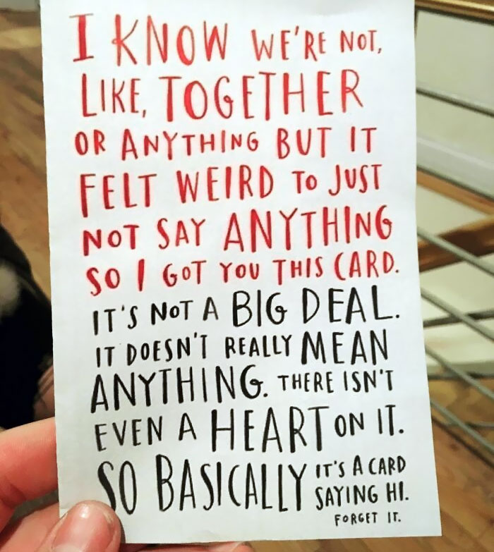 Mi novia me regaló esta tarjeta para el Día de San Valentín de este año, antes de que comenzáramos a “salir” oficialmente. Todavía me hace sonreír