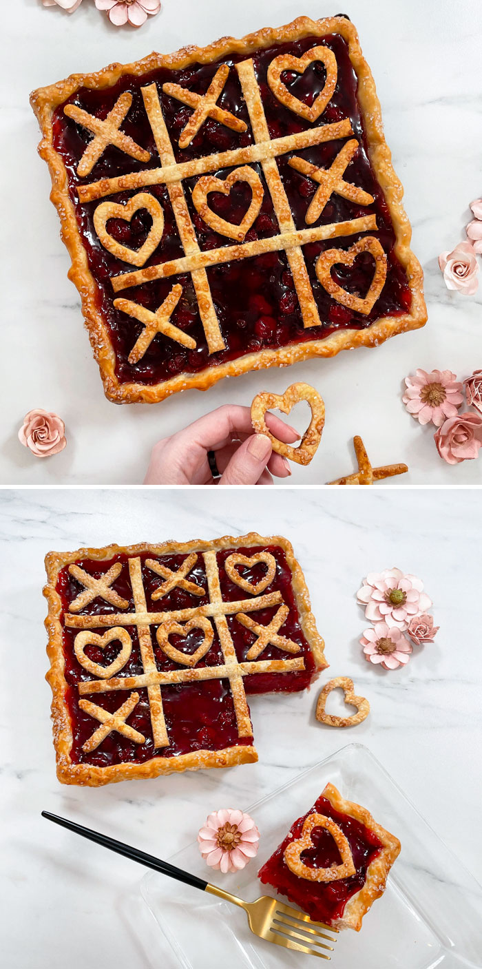 Because I Like To Play With My Food, I Baked A Tic-Tac-Toe Cherry Pie For Valentine's Day