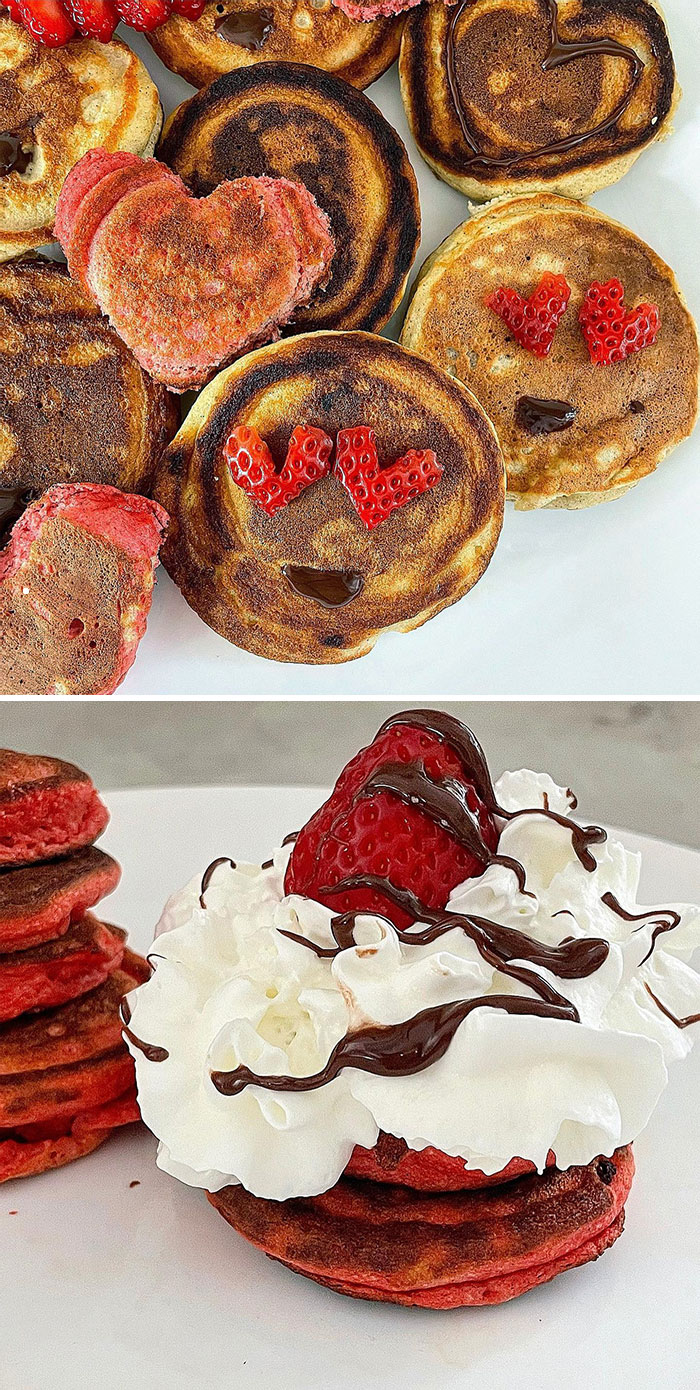 Valentine's Day Pancakes Served Two Ways