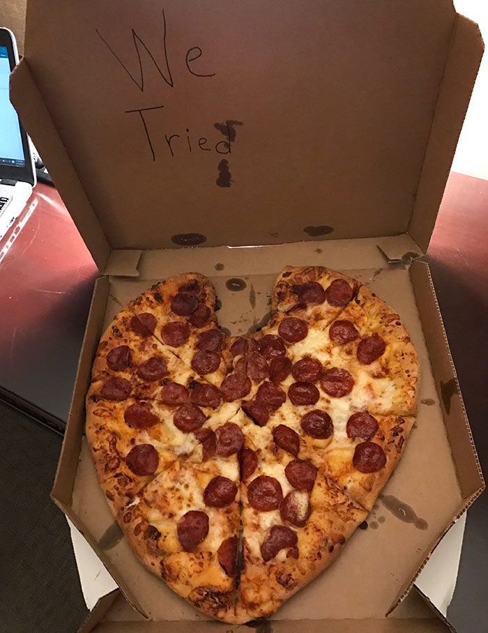 I Am On A Business Trip, And My Girlfriend Called Domino's To Send Me A Surprise Heart-Shaped Valentine's Day Pizza