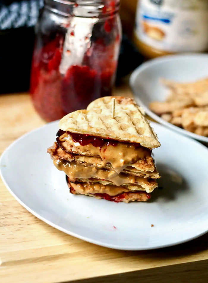 With Valentine's Day Coming Up, I Thought I Would Share These Simple Peanut Butter And Jam Heart-Shaped Waffle Sandwiches