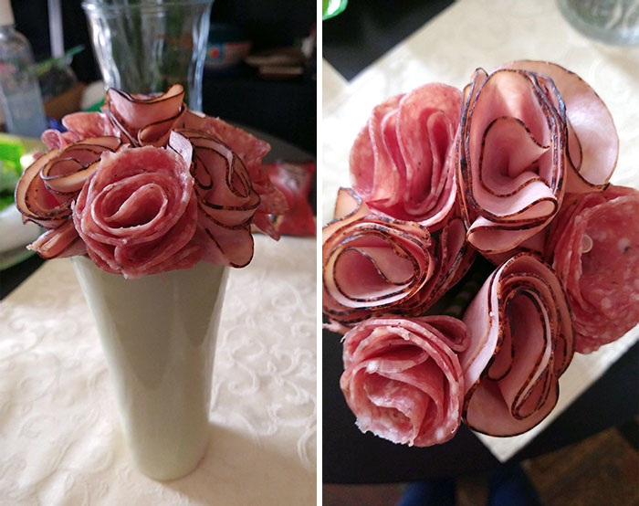My Wife, Knowing I Love Sandwiches And Don't Like The Typical Romantic Stuff On Valentine's Day Made Me A Bouquet Of Meat Roses