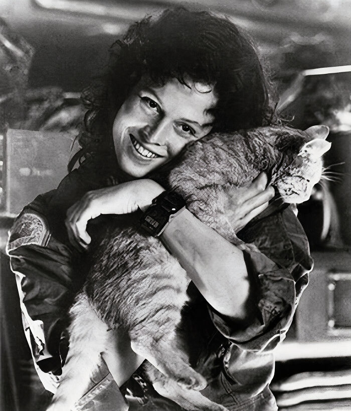 The American Actress Sigourney Weaver Couldn't Resist The Charms Of Jones, Her Four-Legged Scene Partner, During The Filming Of The Movie Alien - The 8th Passenger In 1979