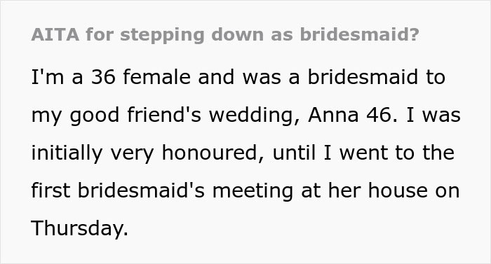 "Two Of The Bridesmaids Stormed Off": Woman Refuses To Participate In Wedding After Hearing Bride's Delusional Expectations, Gets Called All Kinds Of Rude Names "Two Of The Bridesmaids Stormed Off": Woman Refuses To Participate In Wedding After Hearing Bride's Delusional Expectations, Gets Called All Kinds Of Rude Names