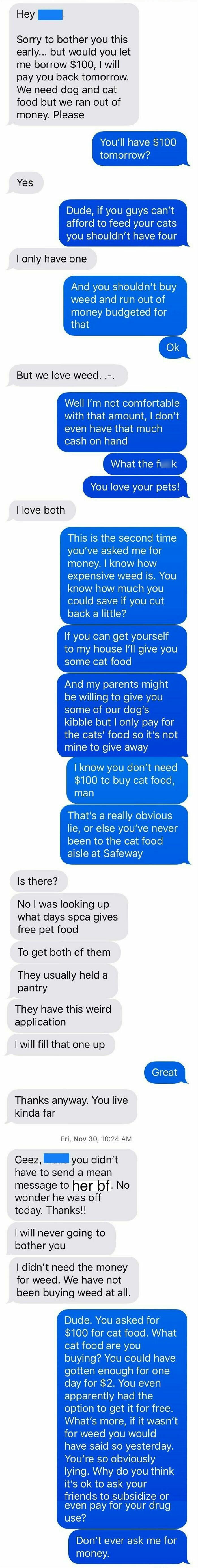 My Old Roommate Wanted Money To Buy Cat Food, But Not Actual Cat Food