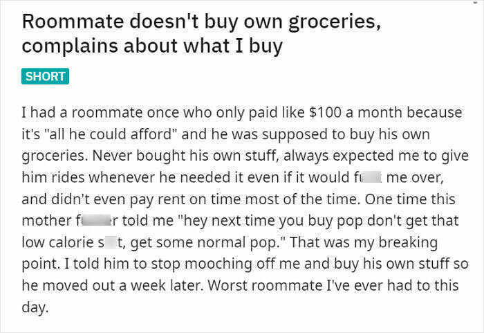 Roommate Doesn't Buy Own Groceries, Complains About What I Buy
