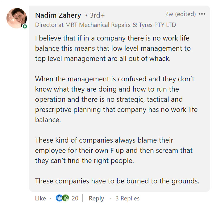 CEO Makes A LinkedIn Post Saying "Never Hire Anyone That's Looking For Work Life Balance," And It Backfires CEO Makes A LinkedIn Post Saying "Never Hire Anyone That's Looking For Work Life Balance," And It Backfires