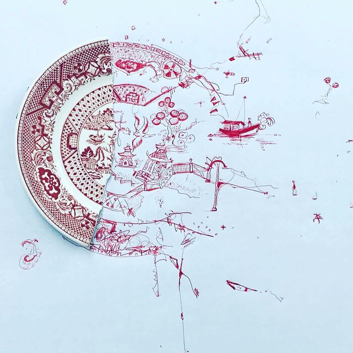 This Artist Is Rebuilding Broken Plates With His Incredible Drawings