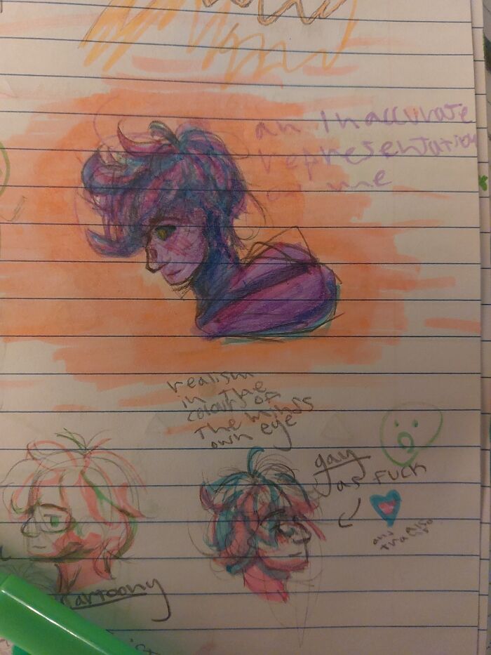 My Favourite Sketch Of Myself, Plus Some Bonus Sketches. I Draw Myself This Much Cause I Don't Have Anyone Else's Permission And I'm Too Embarrassed To Draw My Ocs In My Math Notebook