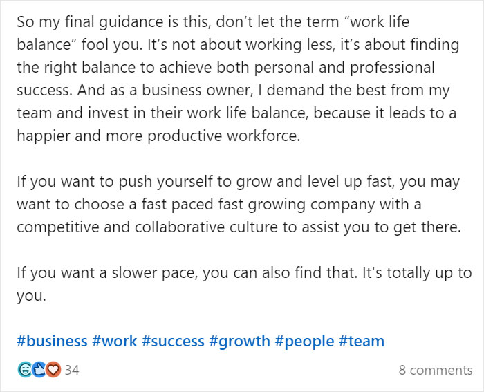 CEO Makes A LinkedIn Post Saying "Never Hire Anyone That's Looking For Work Life Balance," And It Backfires CEO Makes A LinkedIn Post Saying "Never Hire Anyone That's Looking For Work Life Balance," And It Backfires