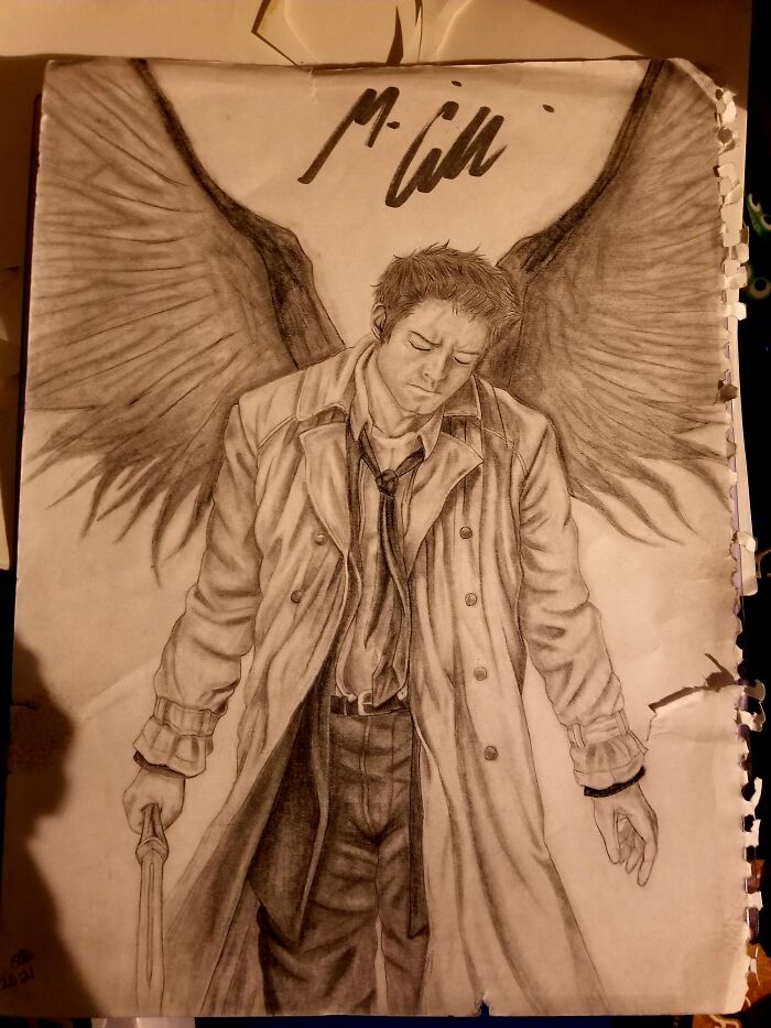 Drawing Of Castiel Signed By Misha Collins