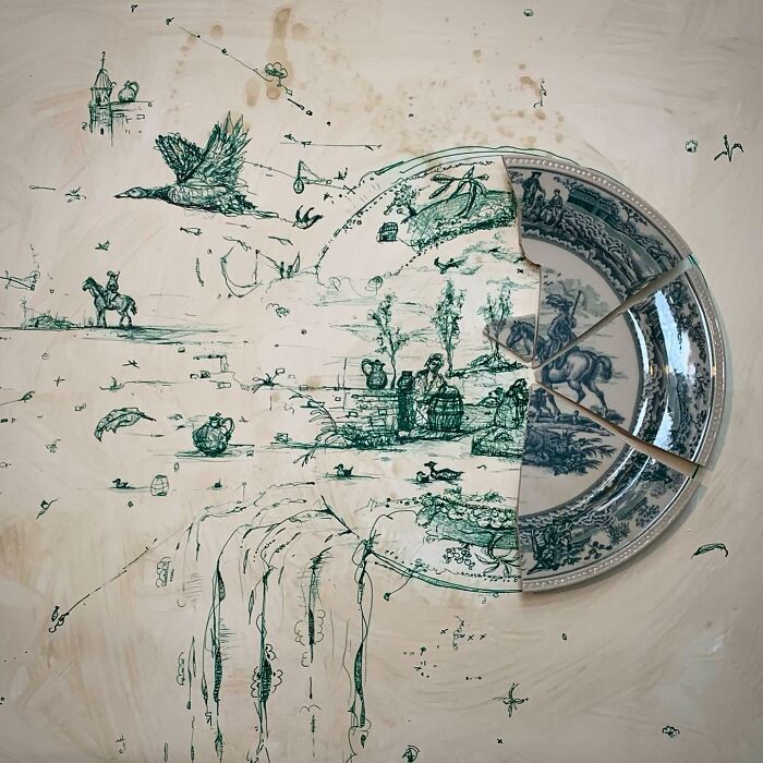 This Artist Is Rebuilding Broken Plates With His Incredible Drawings