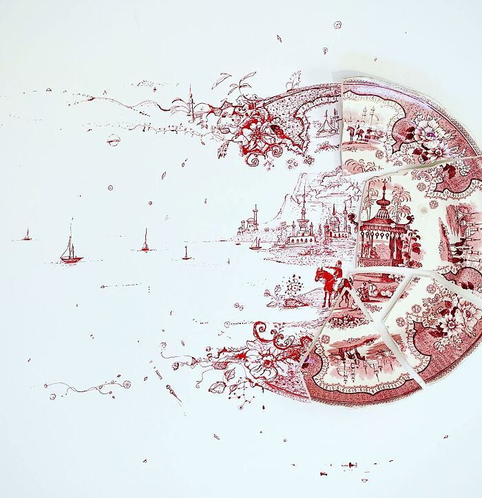This Artist Is Rebuilding Broken Plates With His Incredible Drawings