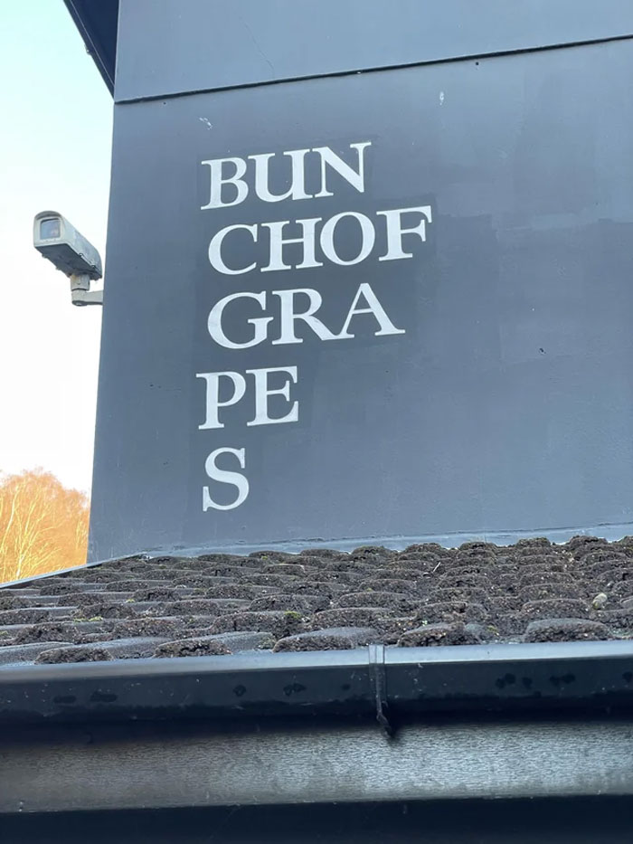 This Pub Is Supposed To Be Called “Bunch Of Grapes” And I Saw This Unreadable Logo And Asked My Mate “How Far Is The Pub Then?”