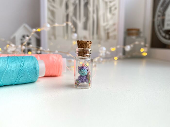 Micro Crochet Purple Unicorn With A Rainbow Mane