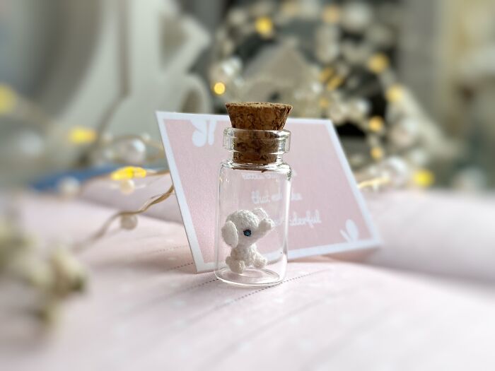 Tiny Crochet Elephant With Blue Eyes, Glow In The Dark