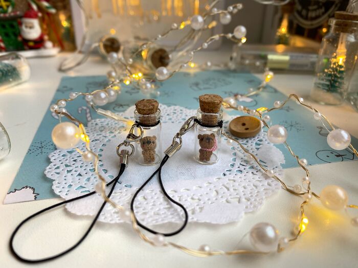 Micro Crochet Bear And Dog - Pendants For Best Friends