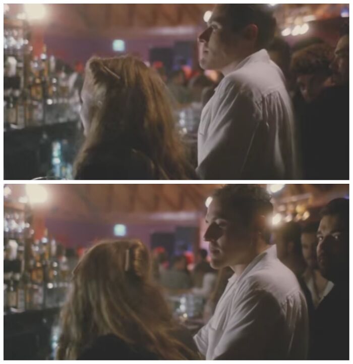 In Swingers (1996) When John Favreau Goes To Strike Up A Conversation With Heather Graham, He Interrupts A Guy In Real Life That Was Near Her. He Gives Favreau A Stern Look, Then Looks Directly Into Camera And Realizes They're Part Of A Movie Being Filmed