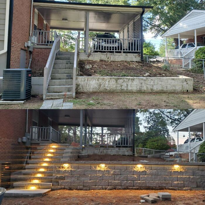 Before And After Of My Retaining Wall! (Railing Installed Today)