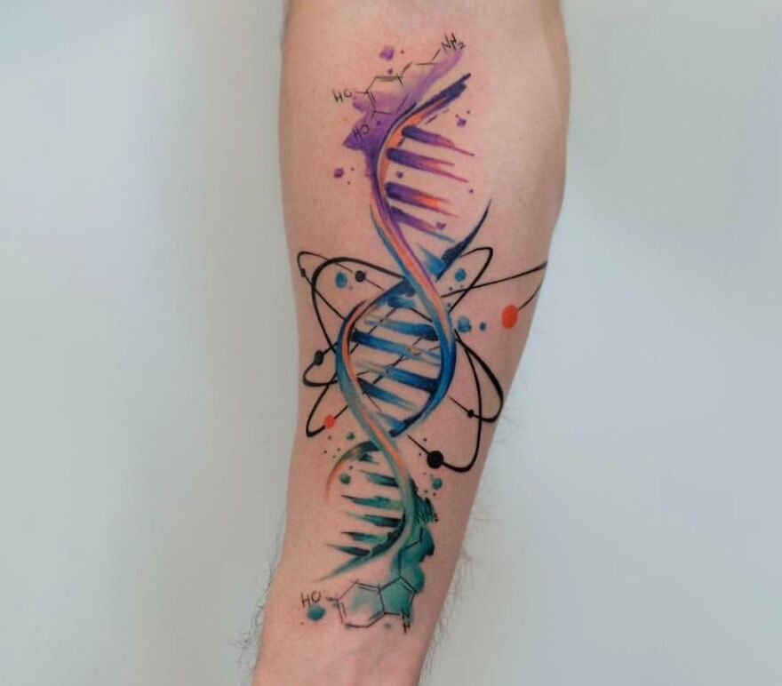 colorful dna tattoo on the arm