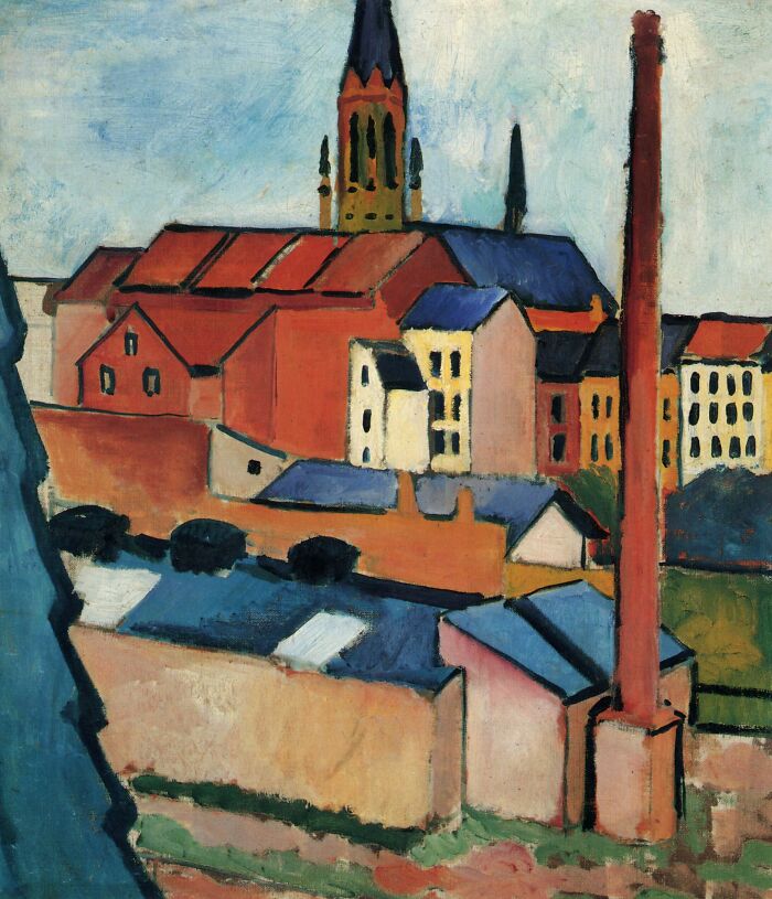St. Mary's With Houses And Chimney By August Macke