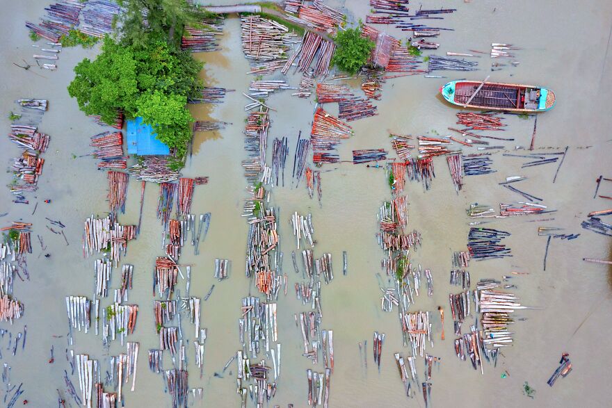 "Floating Timber Market" By Pinu Rahman, 2021