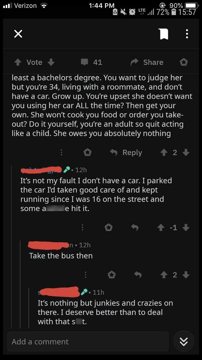 This 34 Year Old Op Who Doesn’t Have A Car, Refuses To Take The Bus, And Thinks He Can Take His Roommate’s Car Whenever He Wants Because She Was Nice Enough To Let Him Borrow It Sometimes. I Hate People Like This