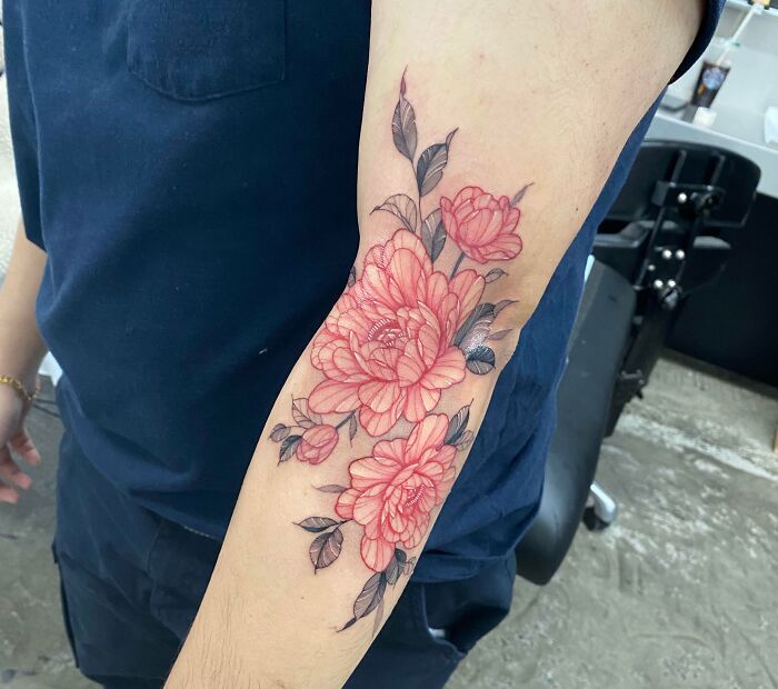 Red Peony Flowers By Zeeyeart (Guest From Seoul) At Bangbang In New York City