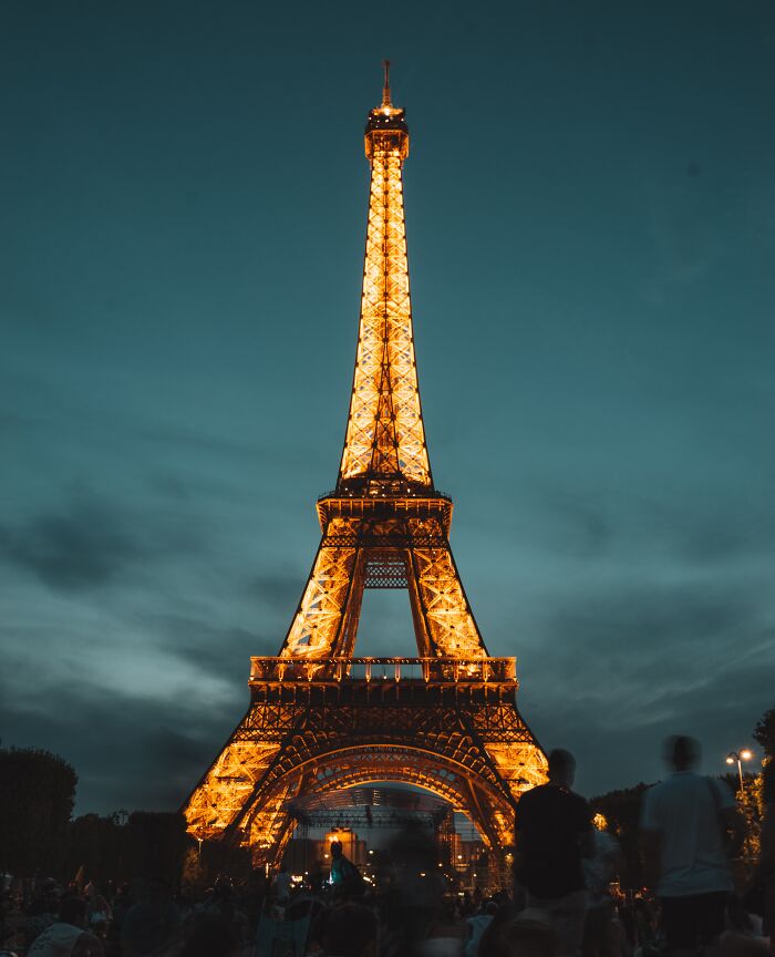 Lit up Eiffel tower at the evening 