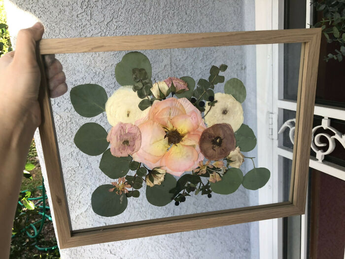 Moh Here! My Best Friend Recently Got Married So I Saved And Pressed Her Bouquet And Made This Arrangement For Her