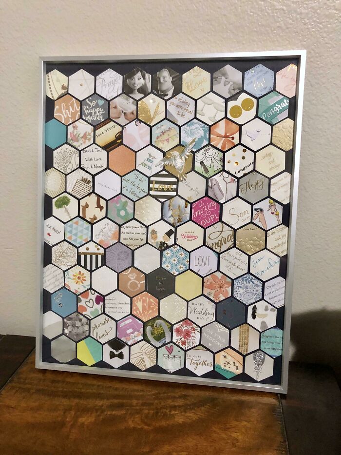 Framed A Cut Out From Each Of Our Wedding Cards As A First Anniversary “Paper Themed” Gift!