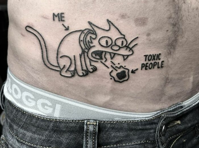 Funny Simpsons Cat Puking Tattoo