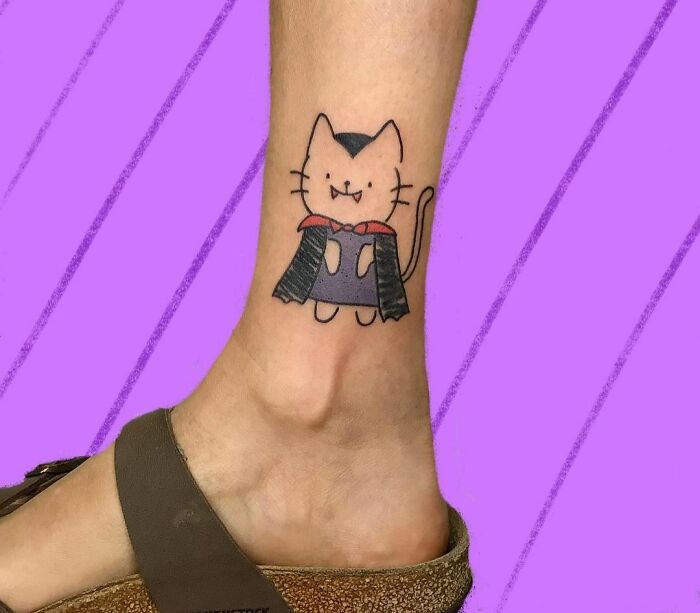 Funny Vampire Cat Leg Tattoo
