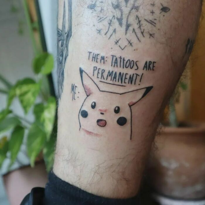 Funny Surprised Pikachu Tattoo