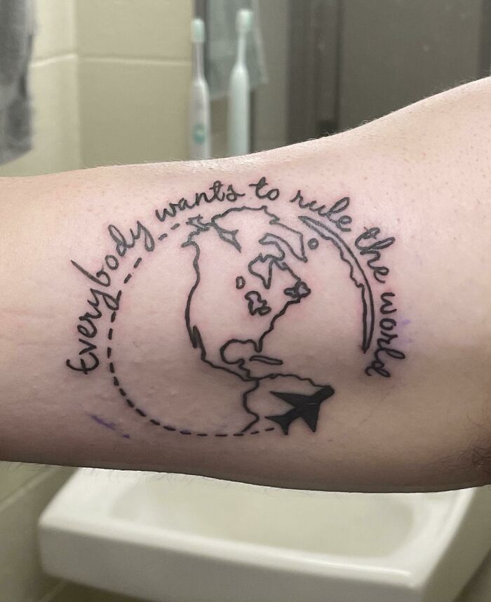 A Quote From A Tears For Fears Song With A Simple Globe Done By Eric At High Street Tattoo In Columbus, OH