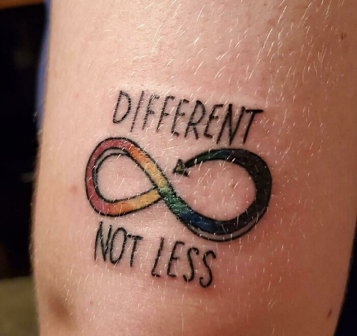 "Different Not Less" Based On Temple Grandin Quote, Represents My Autism. Designed By Me, Done By Cody Wray At The Electric Chair, Flint, MI