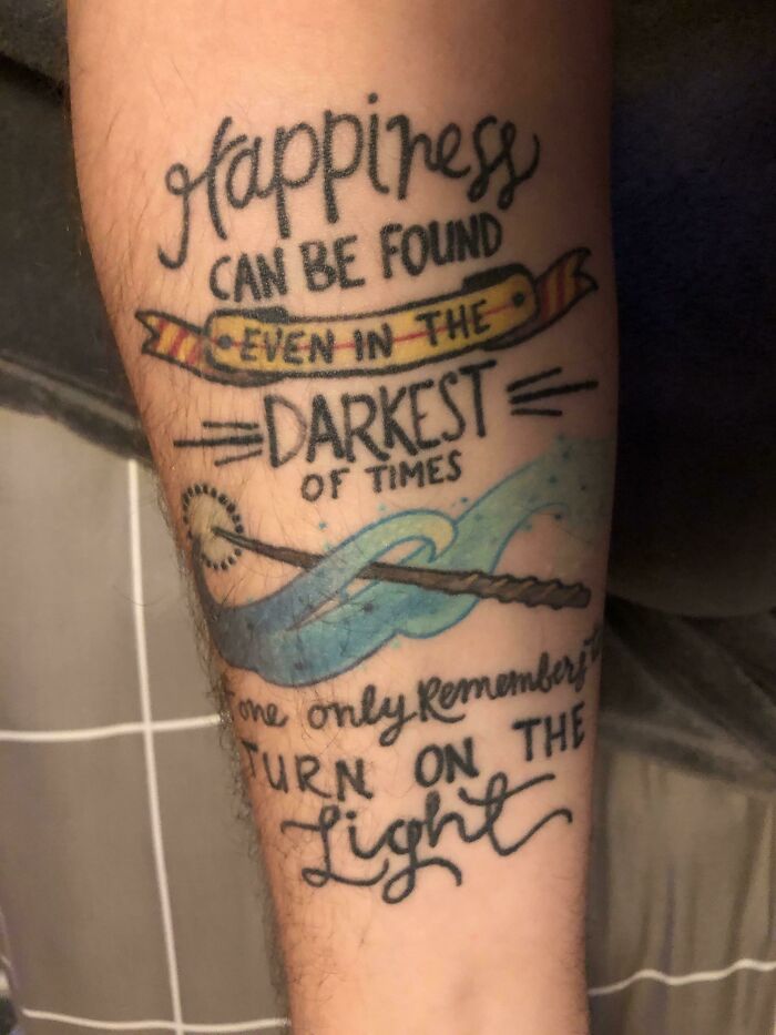 HP Dumbledore Quote — Done By “Stabby Gabby” At Steady Tattoo In Minneapolis