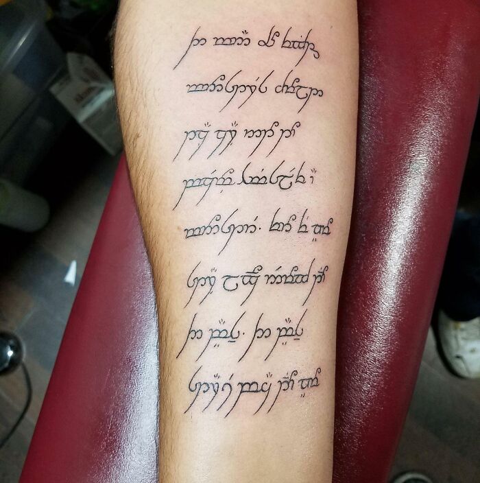 Tolkien' S Tengwar With Quote By Neitzsche. Done By David From Island City Tattoo On Baltimore