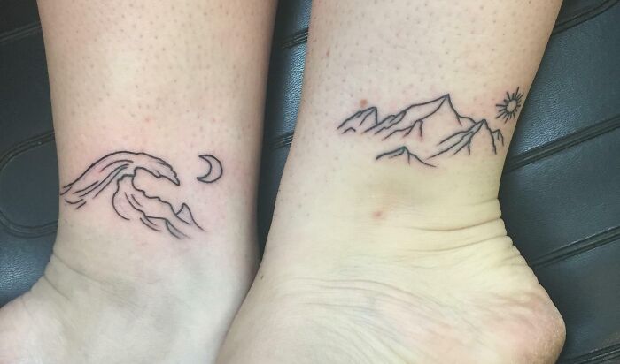 Best friend mountain and waves tattoos