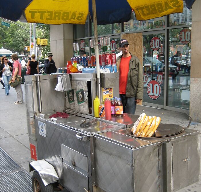 Hot dog stand in the streets in New York city 