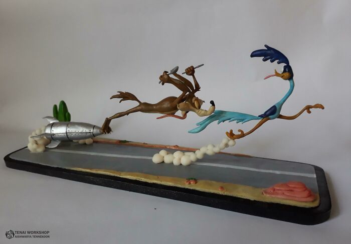 This Diorama Of The Road Runner And Wile E. Coyote