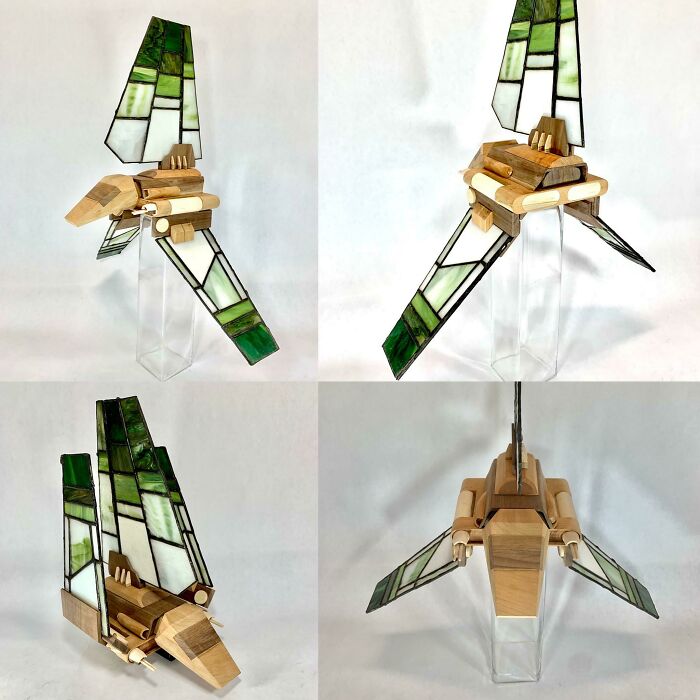 Shuttle Tydirium Made Out Of Wood And Stained Glass