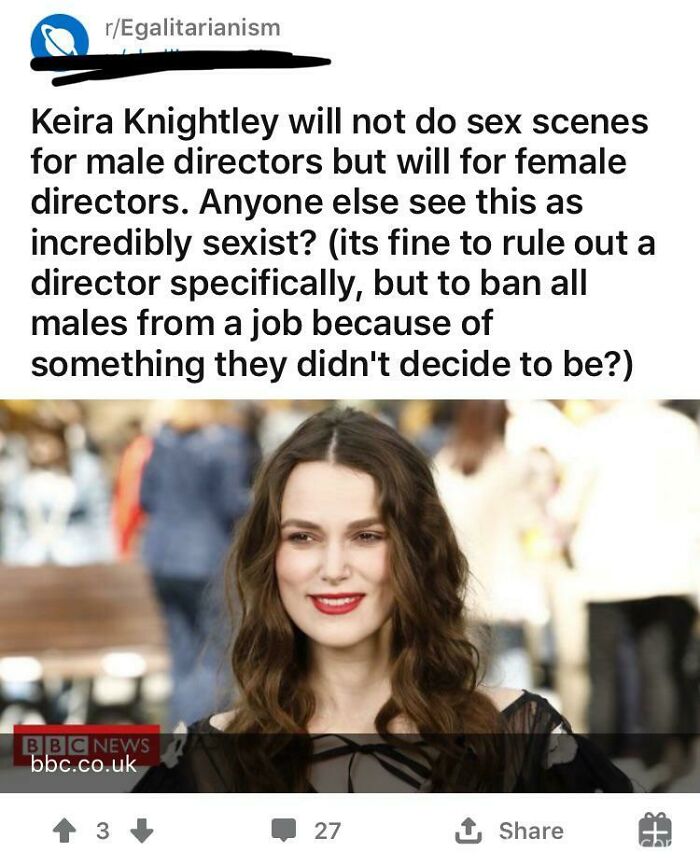The “Egalitarians” Are Mad That A Woman Doesn’t Feel Comfortable Filming Sex Scenes For Male Directors