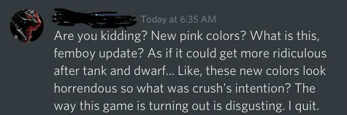 He’s Upset They Added Pink Colors For Your Knight In A Medieval War Game