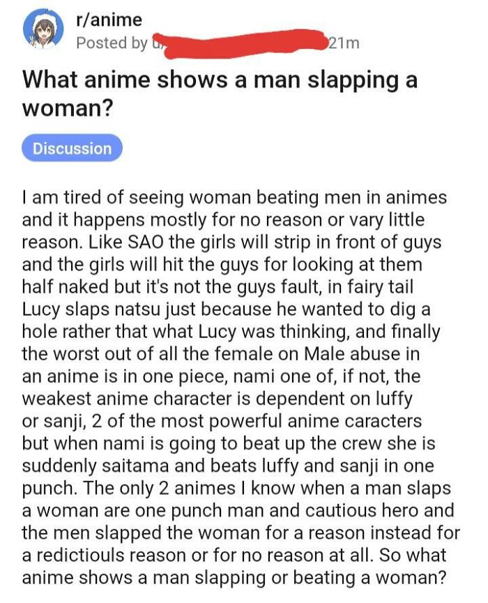 This Guy Who Doesnt Like Women In Anime Overpowering Other Main Characters And Searching For An Anime Where Women Are Beat Instead. Lol