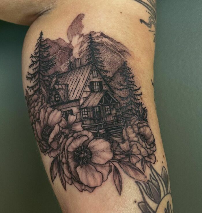 Cabin in the mountains tattoo