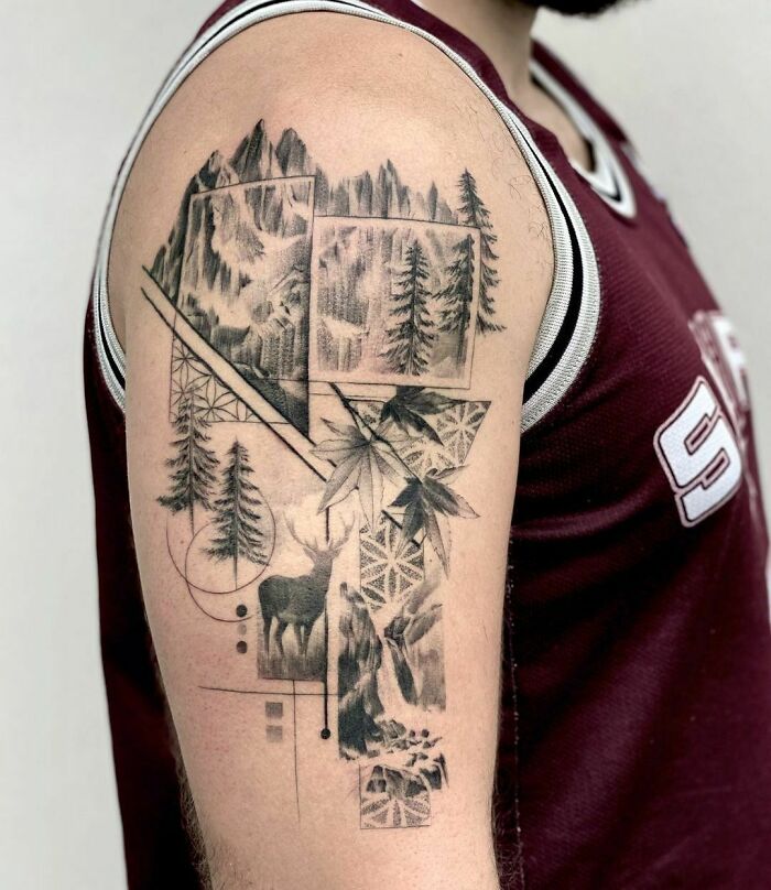 Nature scene hand tattoo